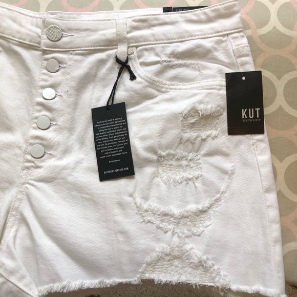 Kut from the Kloth Women's Jane High Rise White Shorts with Fray Hem Size 16 NWT - Picture 6 of 11
